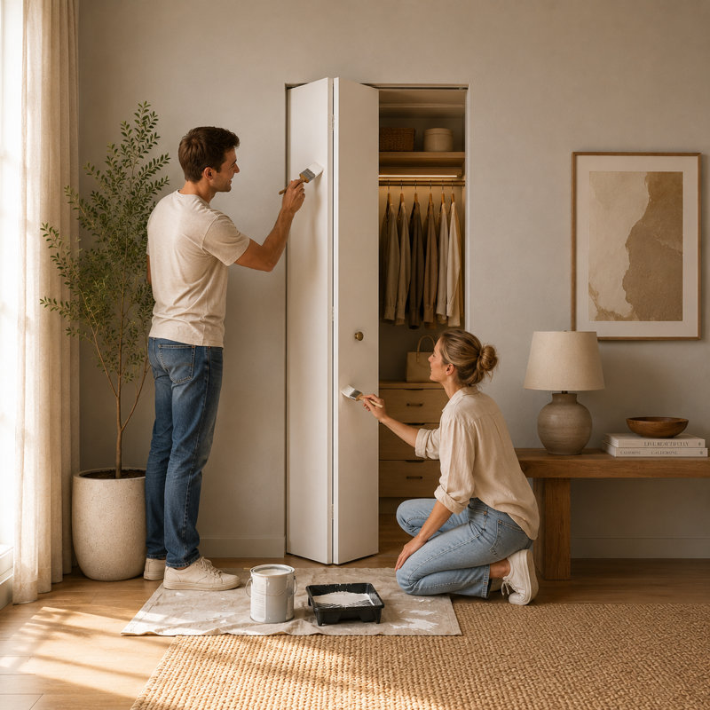 Porte pliante intérieure en panneau de fibres à densité moyenne avec noyau lisse Smed Flush, 29.75"×79"
