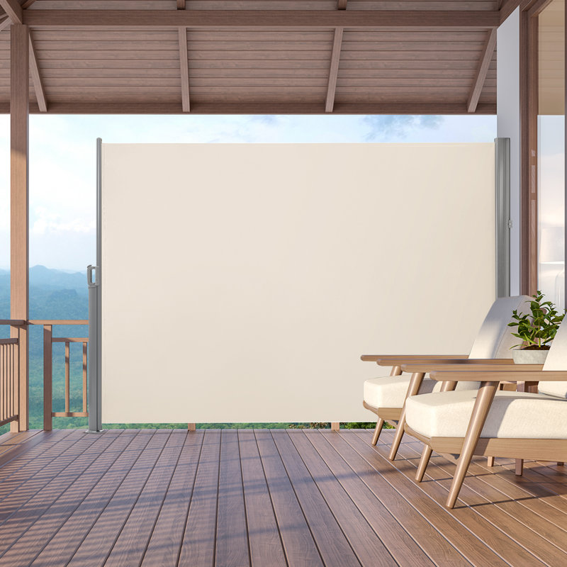 Patio Retractable Side Awning with Aluminum Frame, Waterproof Privacy Screen for Garden and Pools, Beige