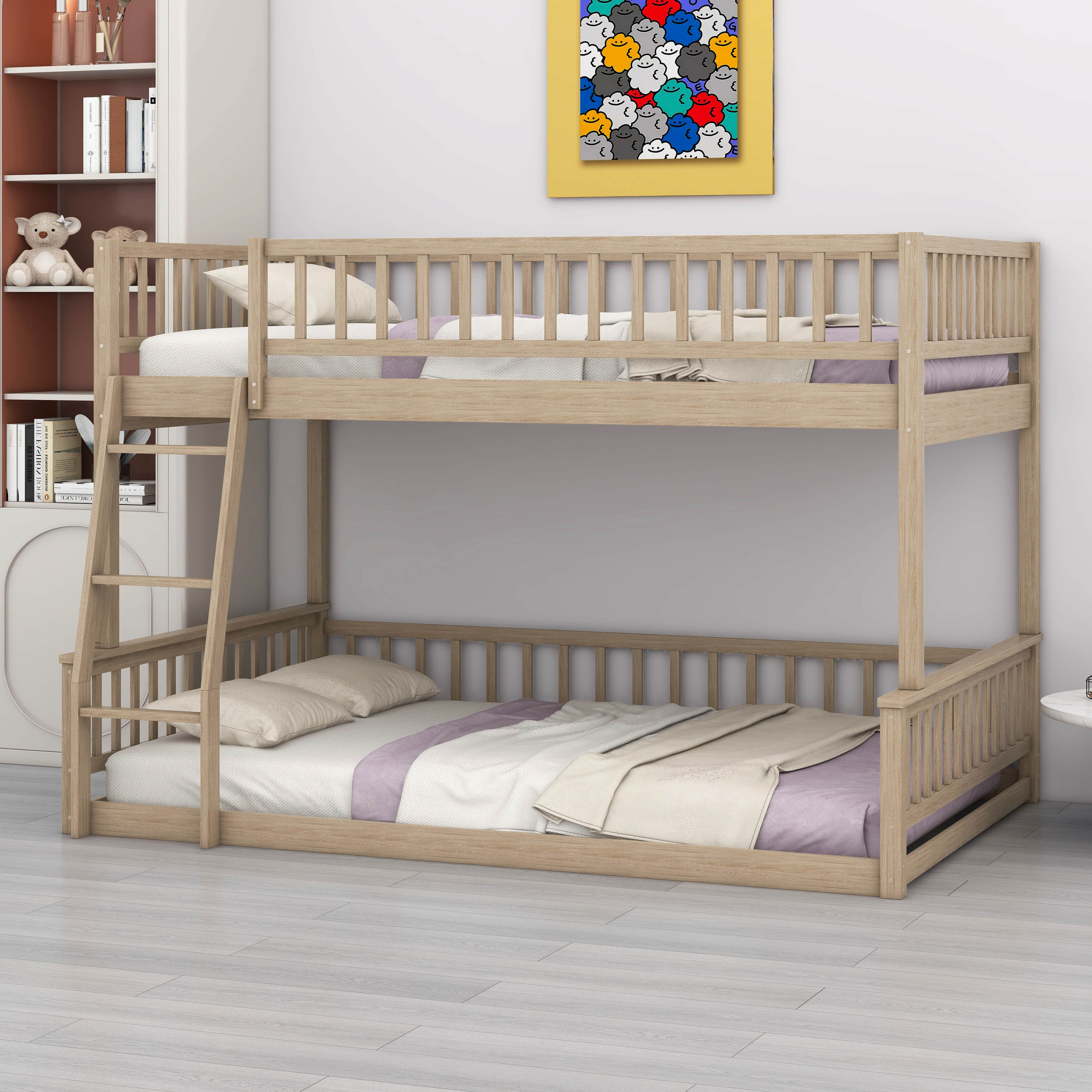 Harriet Bee Full XL Over Queen Bunk Bed With Ladder A, Wood Bunk Bed ...