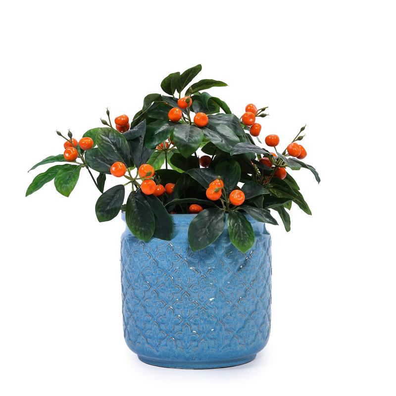 3 Flower Ceramic Flowerpot, Modern Planter, Antique Blue, Patio, Garden, Windowsill, Heat-, Effective Drainage Indoor And Outdoor Use, All-Weather , Reinforced Construction, Sleek Design, Built-In