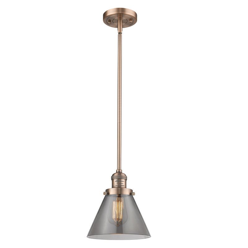 Luminaire suspendu conique à 1 lumière Mosley, Ampoule DEL 6 watts Vinage, Cuivre antique, Plaqué couleur fumée