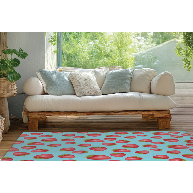 Tapis d'extérieur Summer Strawberries, Rectangulaire 3 pi x 5 pi