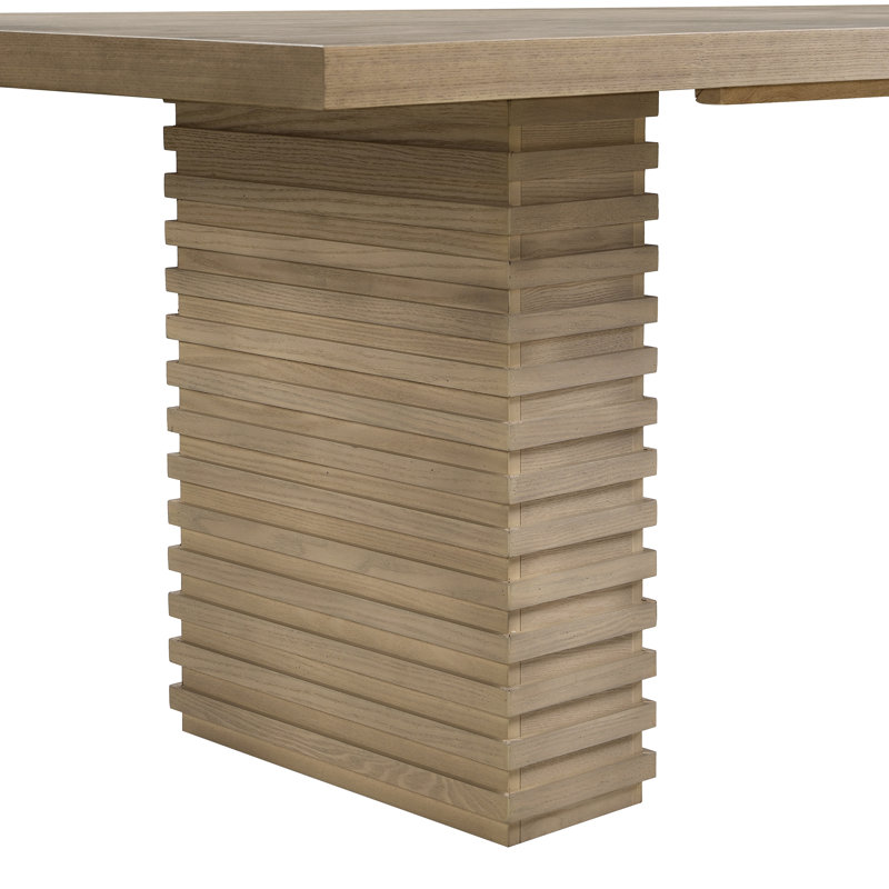  Table de salle à manger rectangulaire 95 po avec plateau en bois massif et base à piédestal sculpté, Bois naturel