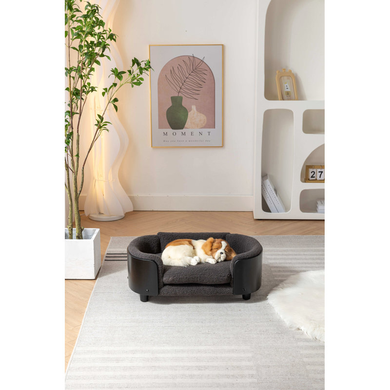 Canapé pour chien en bois massif Inira, L 30,7 po x P 20,08 po x H 9,85 po, Gris foncé / Noir