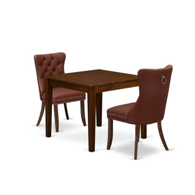 3 Piece Dining Room Set Contains a Square Kitchen Table and 2 Parson Chairs, Antique Walnut