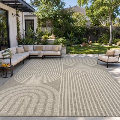 Tapis intérieur/extérieur géométrique gris/blanc résistant aux UV