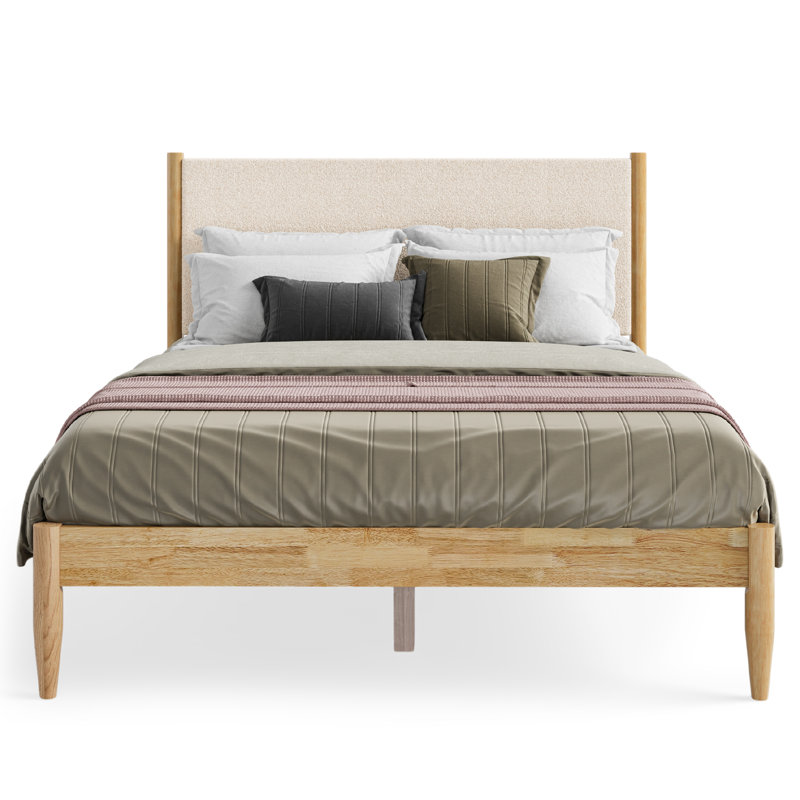 Beiler Solid Wood Boucle Upholstered Headboard Bed Frame