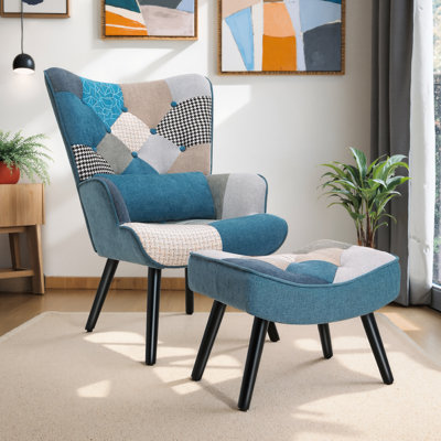Kohlson 25.59'' Wide Tufted Wingback Chair and Ottoman