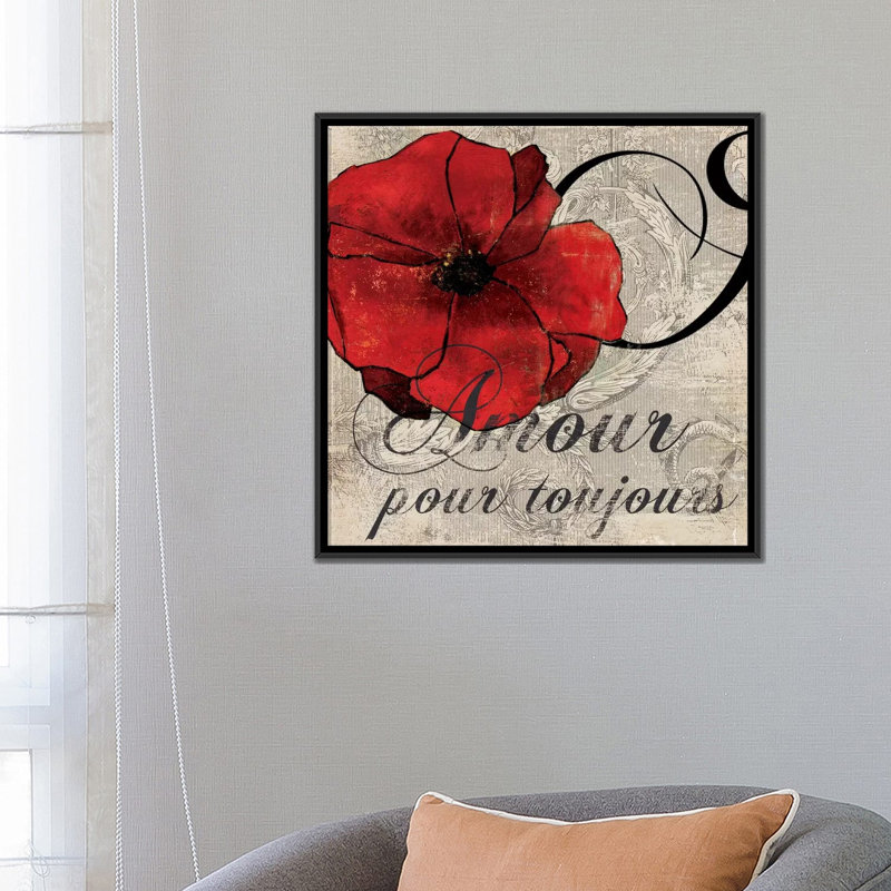 « amour toujours », impression sur toile, H 18 po x l 18 po x P 1,5 po, Toile avec cadre noir, Pas de tapis