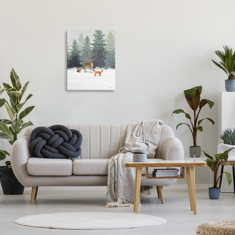 Winter Forest Scene with Fox, Deer, Squirrel Canvas Art