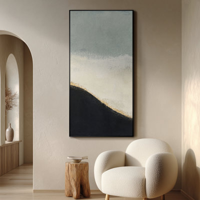 Très grande reproduction d'art sur toile - Horizon abstrait dans des tons neutres pour le salon ou la chambre à coucher - «Assemblage requis du cadre (cadre non fini)»