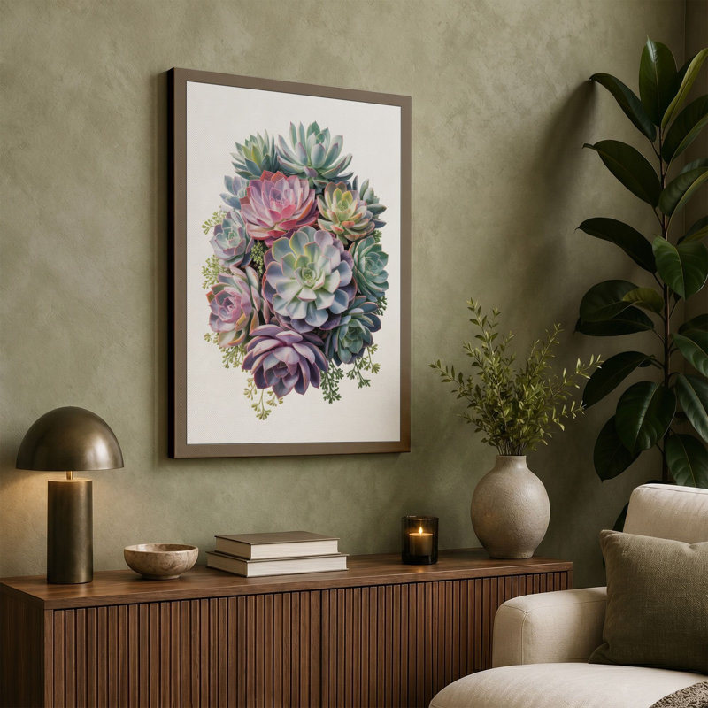Succulent Garden Botanical - Wrapped Canvas, 30x20 - 76.2 x 50.8 cm, Cream Border