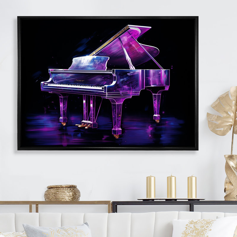 " Purple Piano Neon Nocturne III ", Black Floater Framed, 34" H x 44" W
