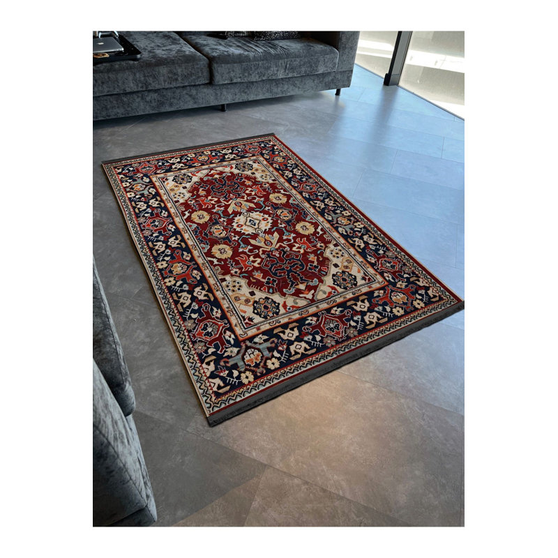 Tapis décoratif traditionnel rétro multicolore foncé à motifs foncés lavable à la machine