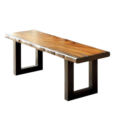 Solid Wood Bench For Dining In Rustic Appeal With Tobacco Oak Finish And U-shaped Legs Room Surfaces