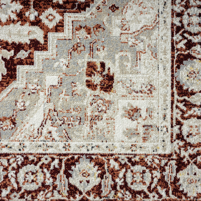 Tapis ivoire / rouge Amareona, Rectangle 5 pi 2 po x 7 pi 2 po