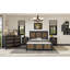Grand lit 4 chambres: lit plateforme, tables de chevet et commode avec rangement élégant à poignées en métal, rangement noir,