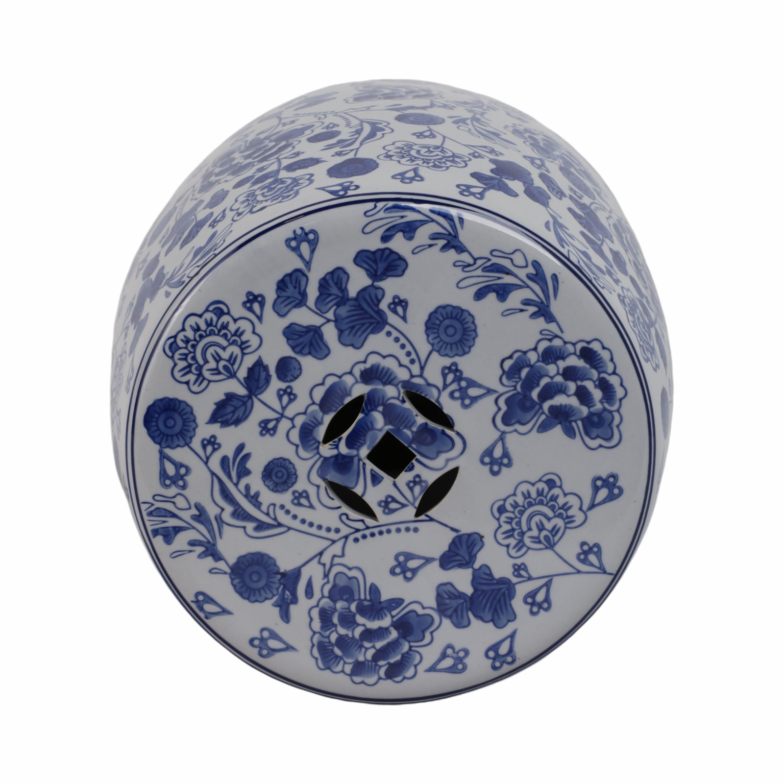 Ceramic Hydrangea Chinoiserie Stool - Elegant Blue and White 18-inch Garden Accent Piece