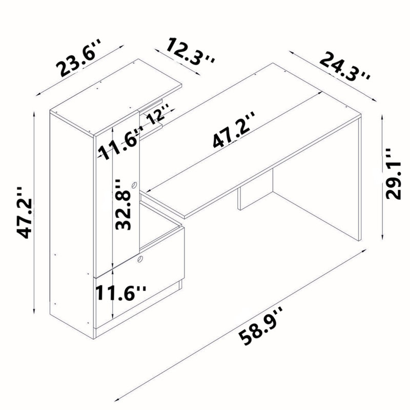 Aleksi 58.9'' W Rectangle Computer Desk, Right, White