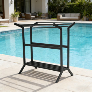 6 Freestanding Towel Rack, Metal Float Holder, Pool Float Storage, Poolside Organizer