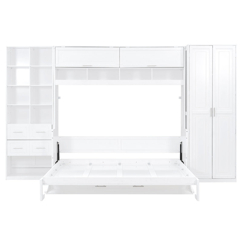 Grand lit escamotable mural avec placard, tiroirs et tablettes