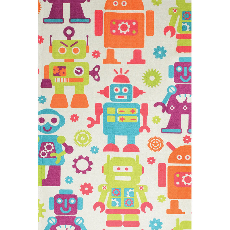 Tapis rectangulaire en velours tissé à la machine orange / bleu / vert Favreau, Rectangle 4 pi 7 po x 6 pi 3 po