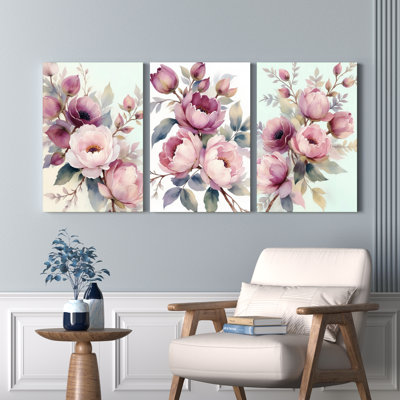 Pivoine, impression sur toile, ensemble de 3