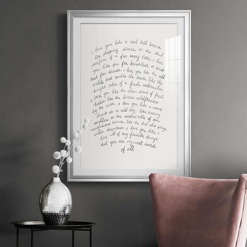 Lettre à un amoureux II - reproduction de cadre photo, Cadre argenté, H 42,5 po x l 30,5 po x P 1 po