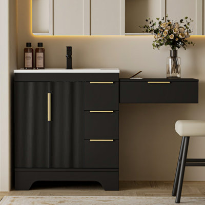Meuble-lavabo simple autoportant de 54 po avec comptoir d'évier Marquand, comptoir de maquillage mural 24 po avec tiroir, armoire de salle de bain avec tiroirs et porte