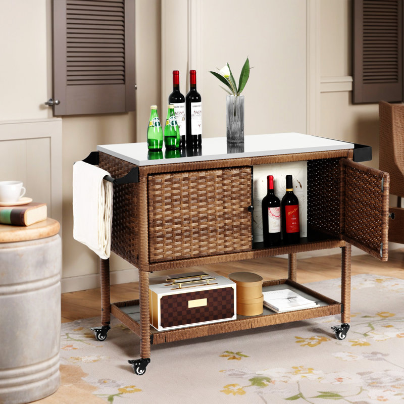 Outdoor Wicker Bar Cart