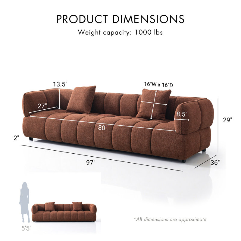 Premier 97" Tufted Upholstered Tuxedo Arm Sofa