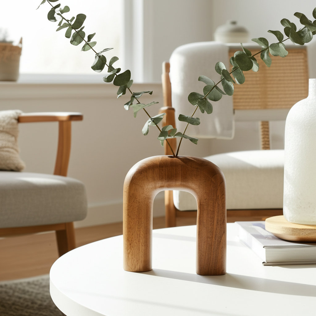 Tamarindo Wood Horseshoe Vase, 10" H x 9" W x 2" D