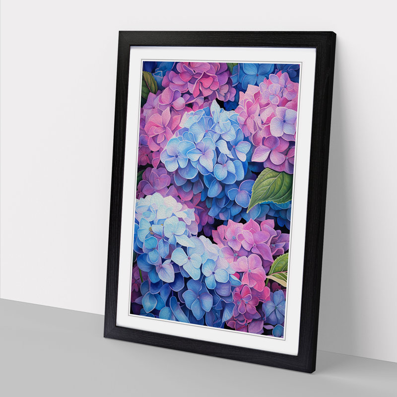 Hydrangea Tachisme No.2 - Framed Print, 64cm H x 46cm W x 2cm D, Black Framed