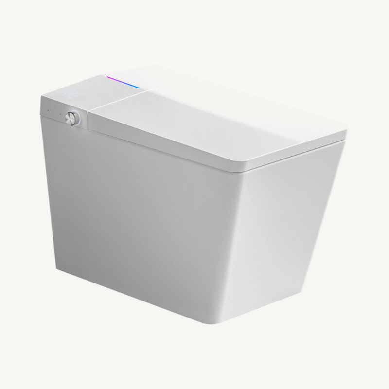 Square Smart Toilet With Built-In Tank For Modern Bathroom, Remote Control, Tankless Bidet Toilet With Foot Touching Lid Opening, Auto Flush, Heated Seat, LED Digital Display, User Memory