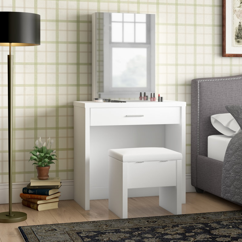 Allison 2-piece Vanity Set with Lift-Top Stool, White