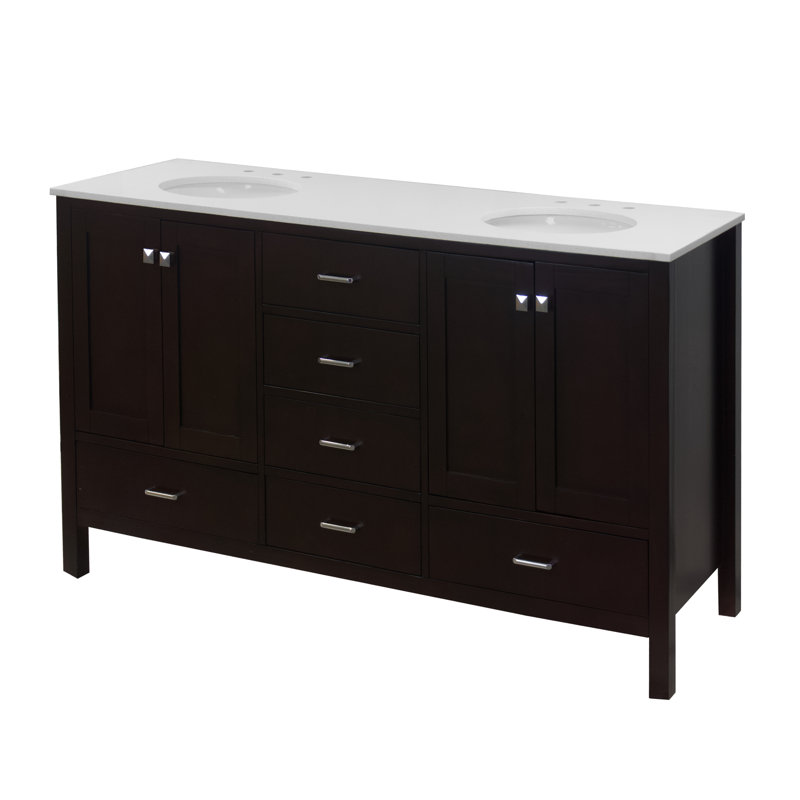 Ensemble de meuble-lavabo double 72 po Claudett, Chocolat, Quartz