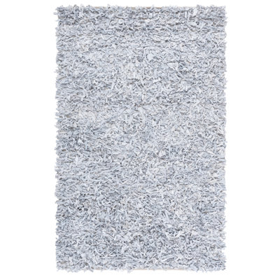 Arik Handwoven Leather/Cotton Solid Colour Rug in White/Grey