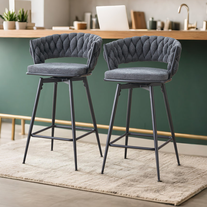 360° Swivel Counter & Bar Stools With Metal Frame, Dark Gray Seat/Black Frame