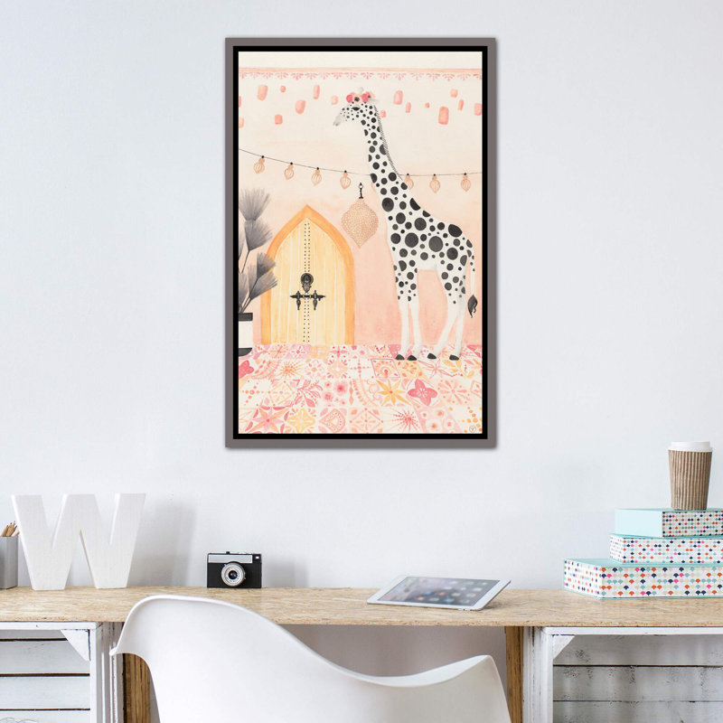 Girafe au Maroc, art encadré, H 48 po x l 32 po x P 1,5 po, Toile encadrée de bois rustique foncé