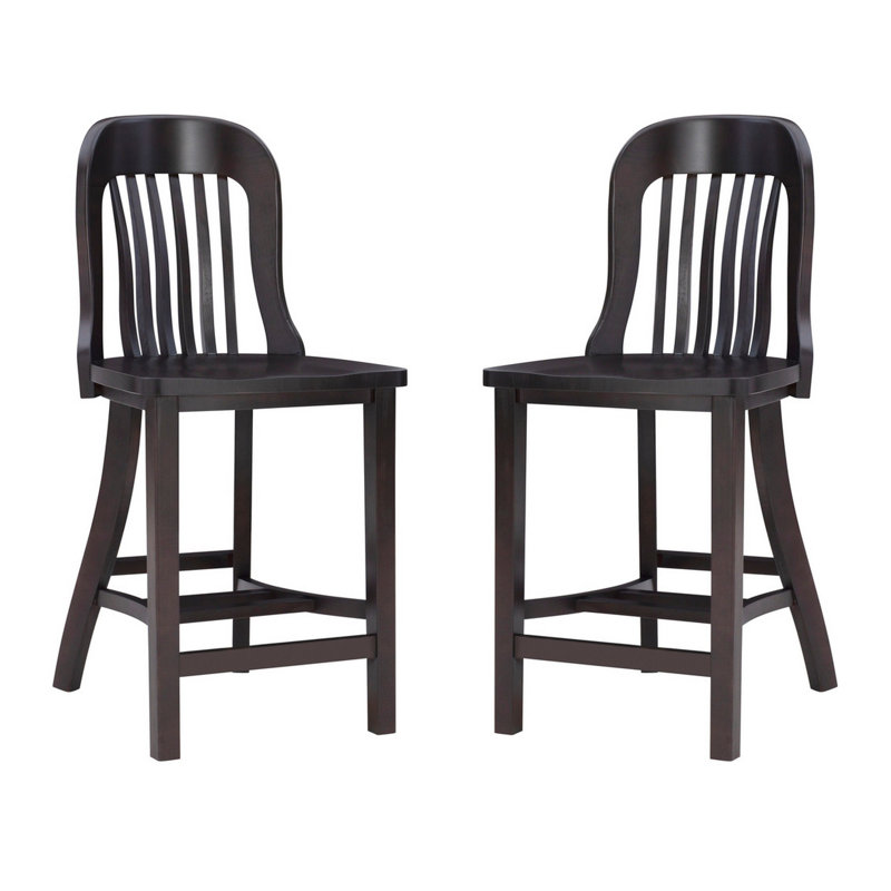 Tabouret de comptoir en bois massif Maylen, Vert, Tabouret de comptoir (siège d'une hauteur de 24,5