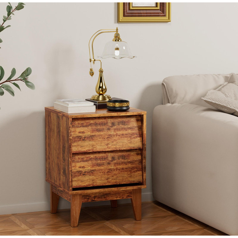 Ensemble de 2 tables de chevet rétro style Mid-Century moderne - Fabrication en panneau de fibres à densité moyenne | Tables d'appoint de chambre à coucher