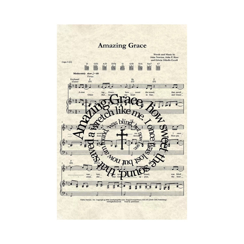 Amazing Grace by WordsAndMusicArt - Wrapped Canvas Print, 101.6 cm H x 66.04 cm W x 1.91 cm D