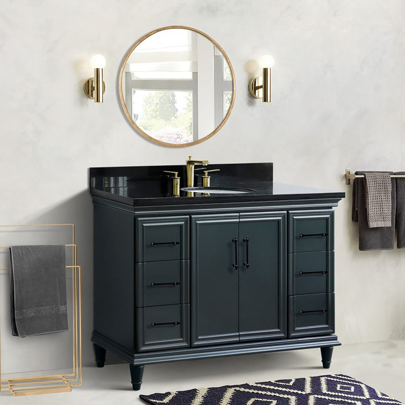 Meuble-lavabo simple en granite et lavabo ovale, 49", Noir galaxie