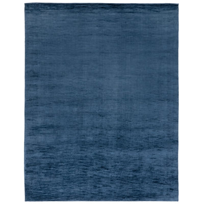 Witcher Hand Loomed Viscose/Cotton Solid Colour Rug in Navy