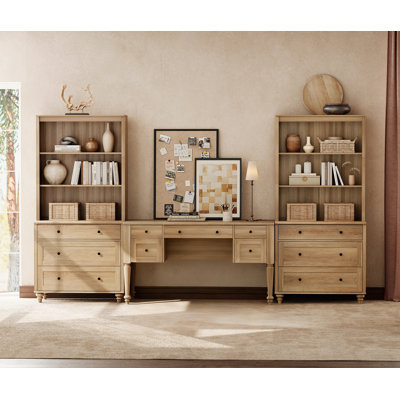 Ensemble de bureau 2 pièces, bureau double 56 po et ensemble de 2 bibliothèques avec tiroirs