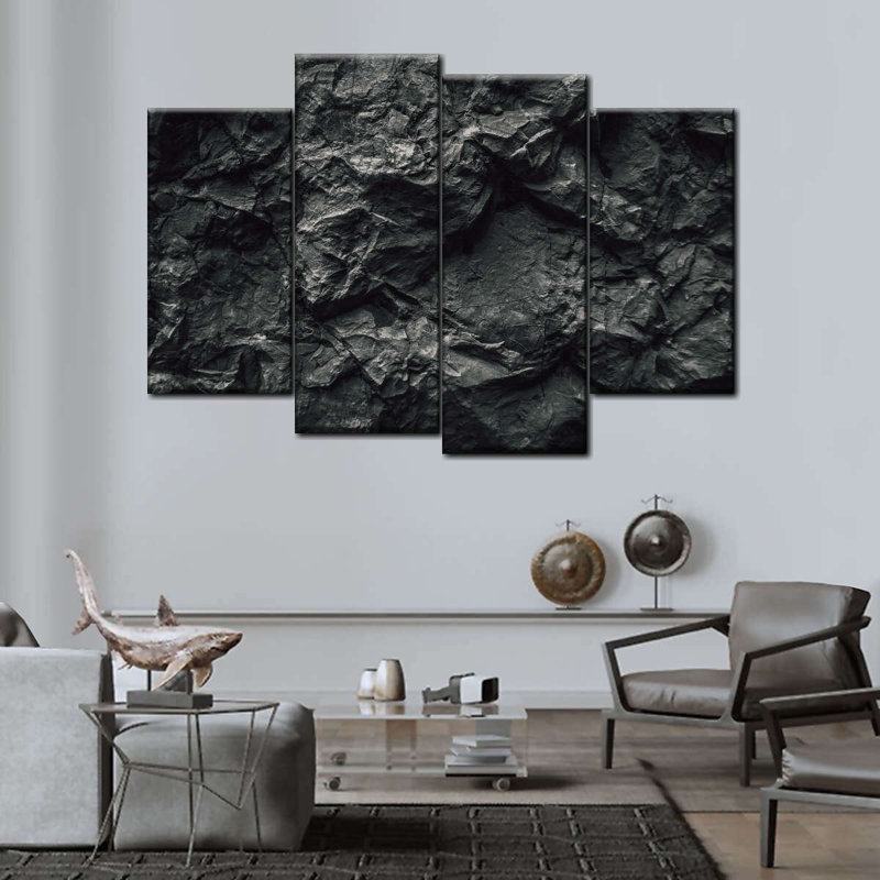 Ensemble de 4 pièces de pierre noire sur toile, H 22 po x l 36 po x P 1 po