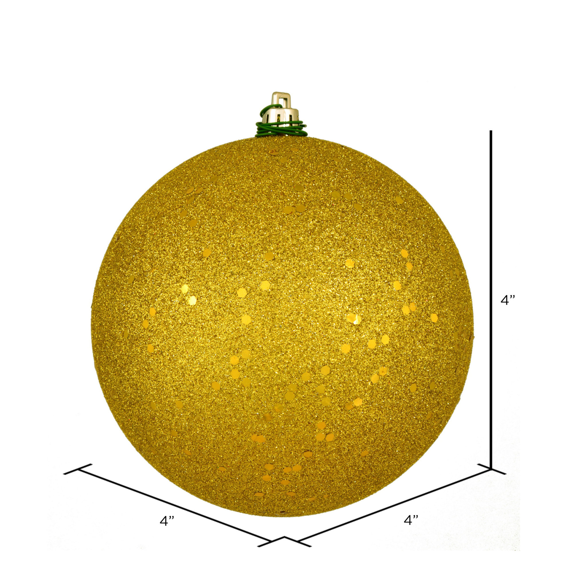 Holiday Décor Ball Ornament, Medallion Gold Sequin, 4" H x 4" W x 4" D