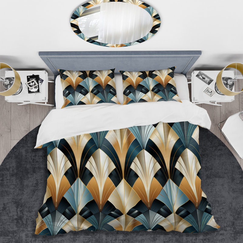 Ensemble de housse de couette en microfibre dorée et bleue 1970S, Housse de couette pour grand lit et 2 taies décor
