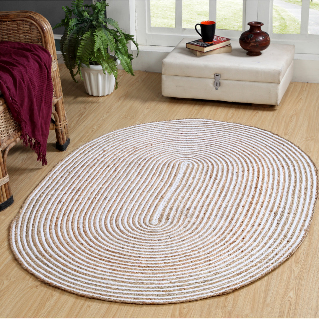 Oval Ursa Striped Jute / Sisal Hand Woven Area Rug