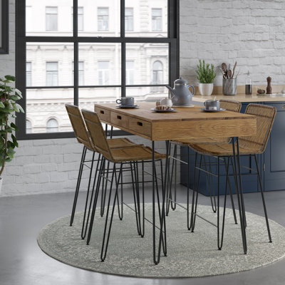 Abington Five-piece Counter Height Rattan And Solid Wood Dining Set